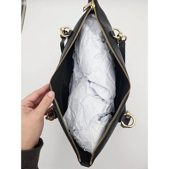 Coach Ava Tote Crossgrain Black Leather Shoulder Bag with Gold F57526 - Picture 6 of 15